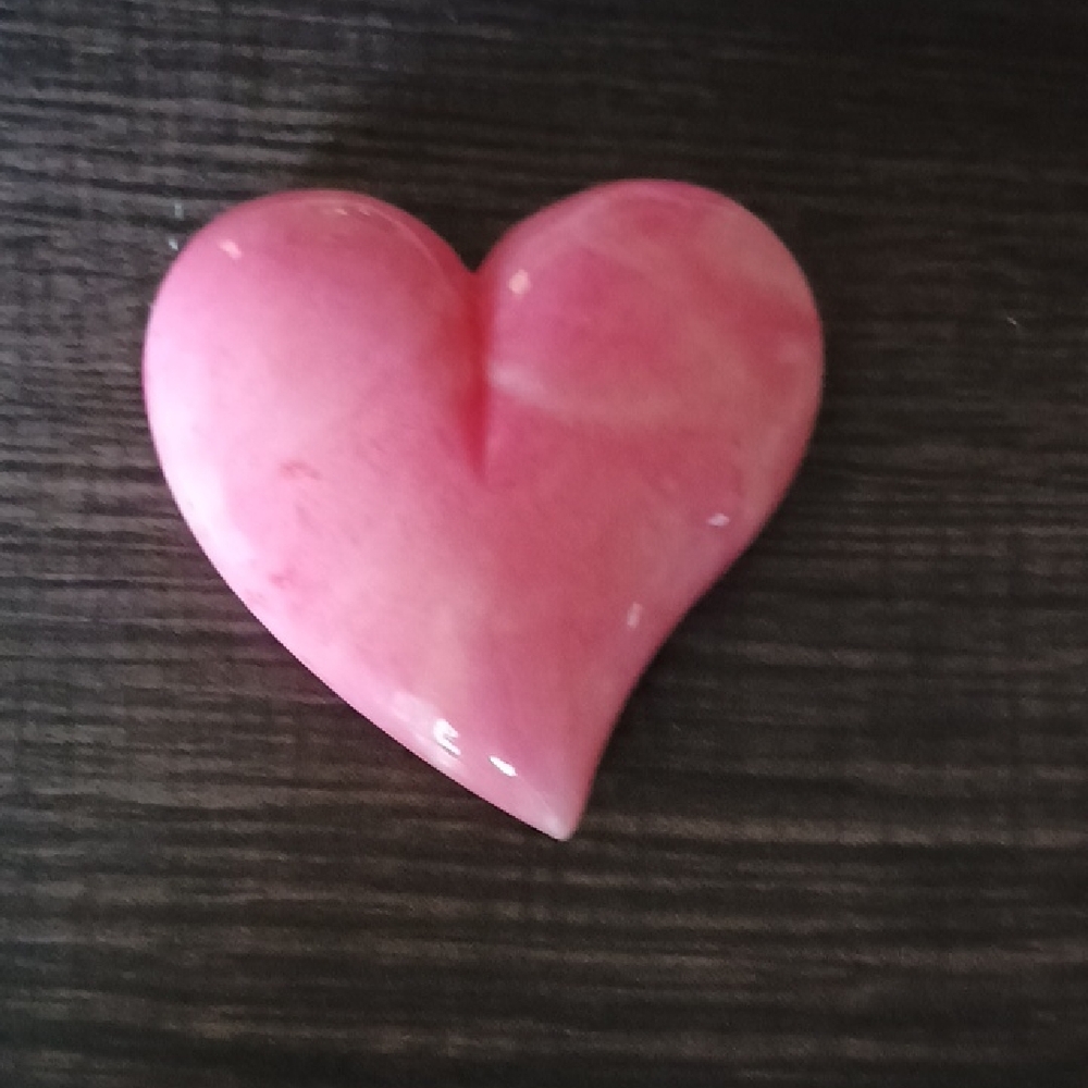 Pink Dyed Quartz "Gemstone" Pink Heart Glass Art Paperweight
